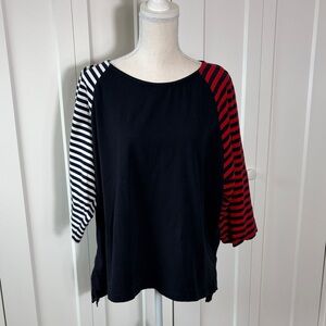 Alembika Striped Blue and Red Women's Top Medium